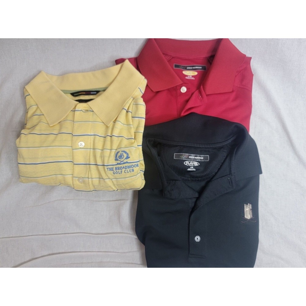 Greg Norman Men’s Large Polo Short Sleeve Shirts Lot Of 3 Black/Red/Yellow